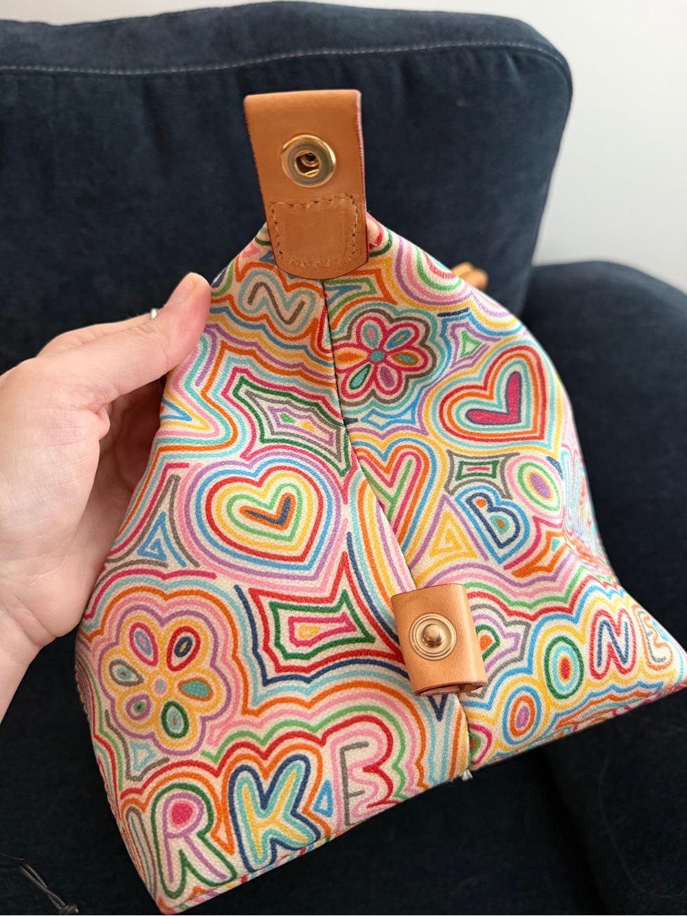 Dooney & Bourke Vintage Graffiti Doodle Coated Canvas Barrel Bag Satchel - Picture 7 of 15